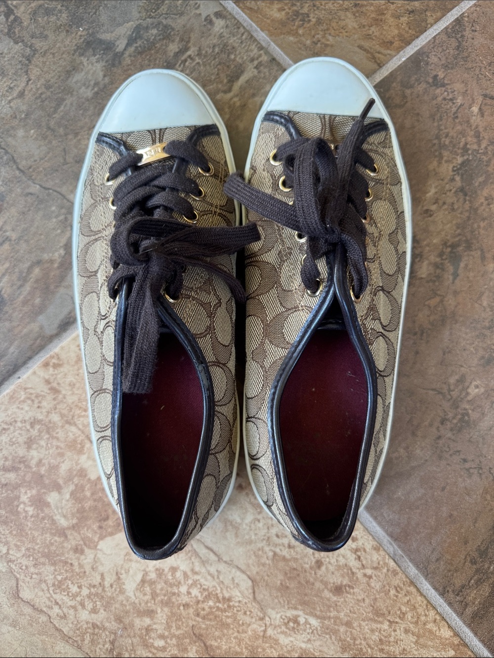 Coach Brown Signature Canvas Sneakers with White Toe Caps